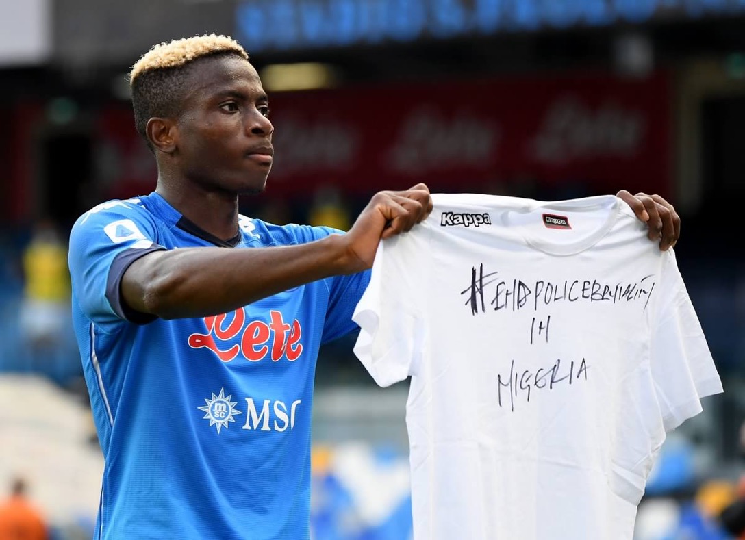 Victor Osimhen Open Napoli Goal Account In Spectacular Fashion, Celebrates With #EndSars Shirt