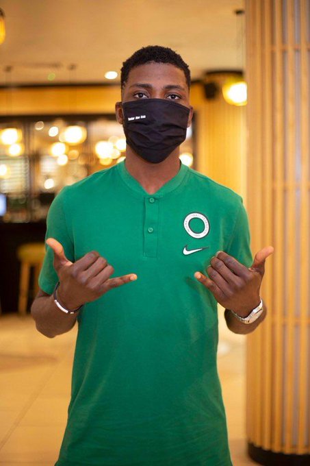 Picture – Iheanacho Turns Up In Super Eagles Camp With Customised “Seniorman Kels” Facemask